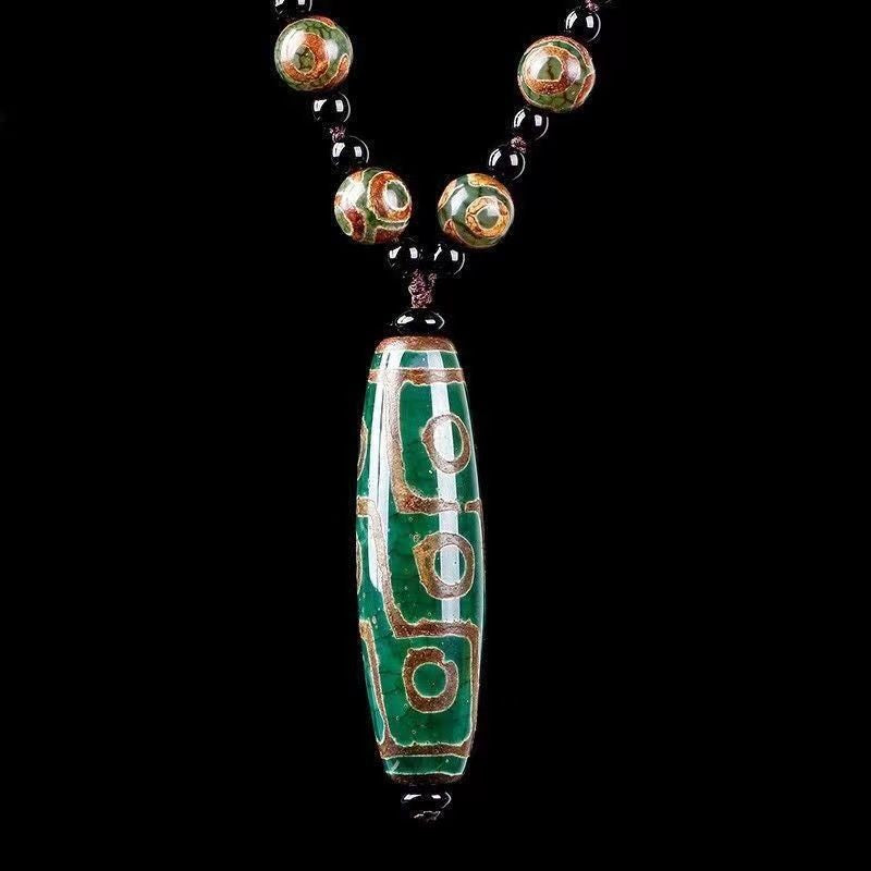 Authentic Tibetan 12 Eye Dzi Bead Pendant Necklace Natural Mineral Agate