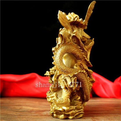 Bronze Brass Guangong Guan Gong Yu Warrior God on Dragon Wealth Statue