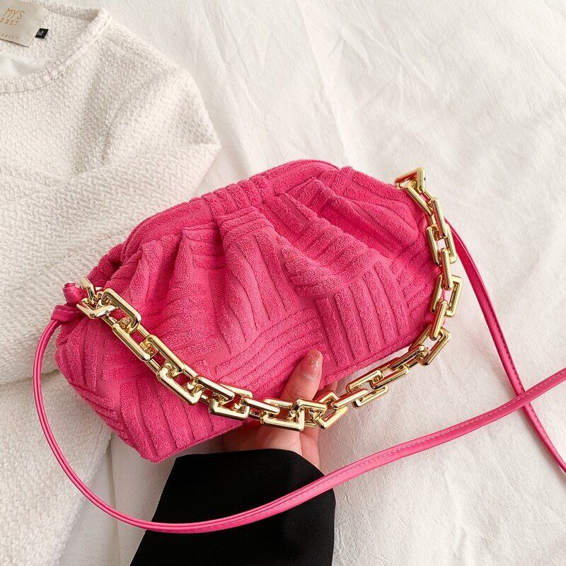 Fashion Handbag Thick Chain Crossbody Bag Striped Shoulder Small Purse 22*16*8CM