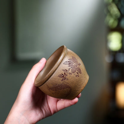 Full Handmade Teacup Fish Carved Chinese Real Yixing Zisha Clay Marked Cup 220ml