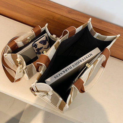 Large Tote Bag Casual Canvas Handbag Wide Shoulder Strap Bag Trendy Shoulder Bag