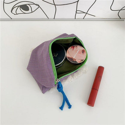 Plaid Cosmetic Bag Cotton Fabric Women Travel Makeup Zipper Pouch Wash Bag 22*17