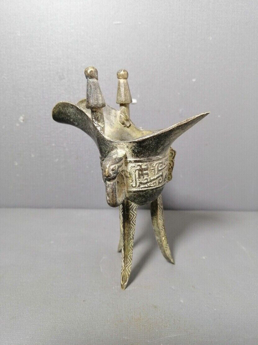 Old Chinese bronze copper handmade high Corner cup Wine glass wine cup