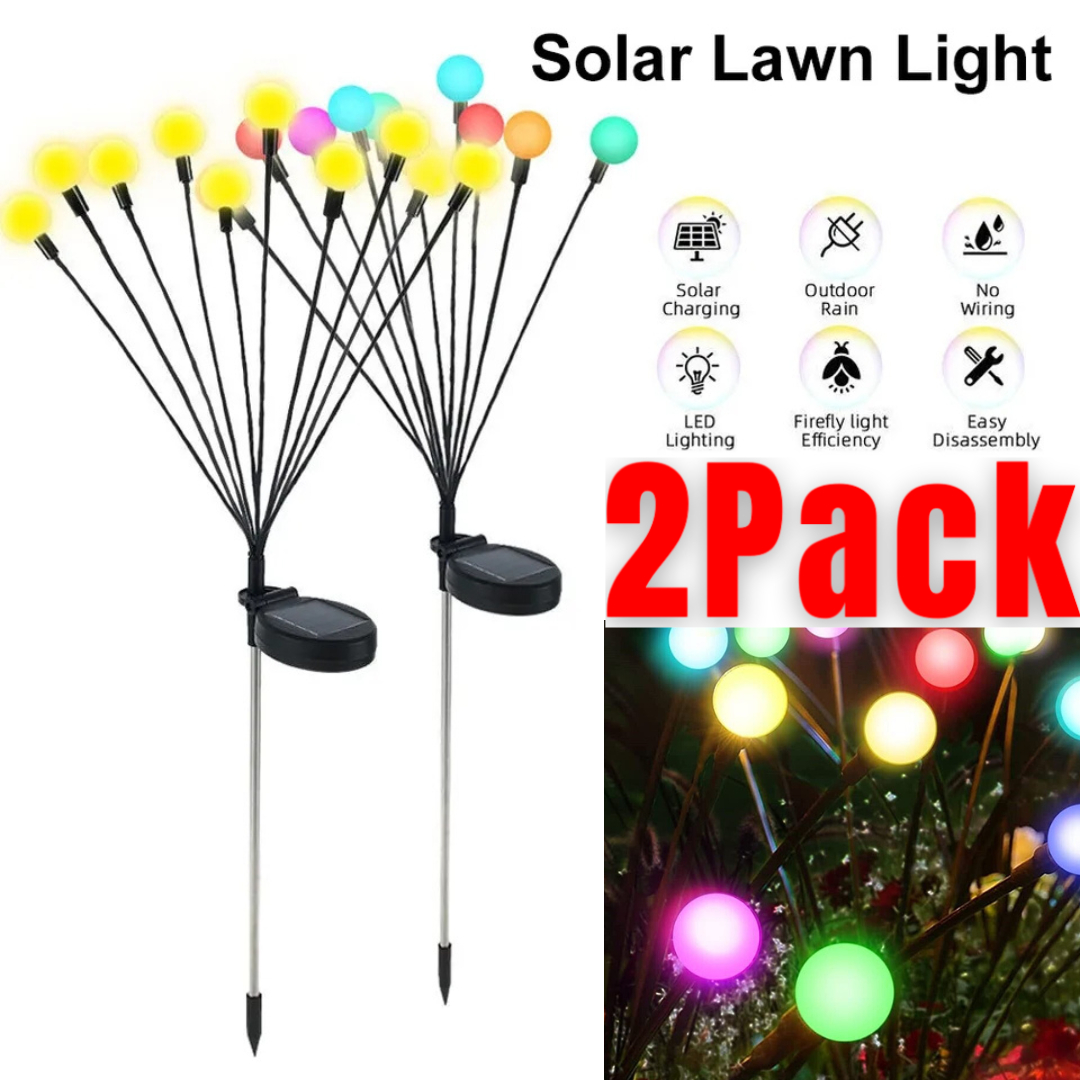 8 LED Solar Firefly Lights 2 Pack Swaying Outdoor Garden Pathway Landscape Decor