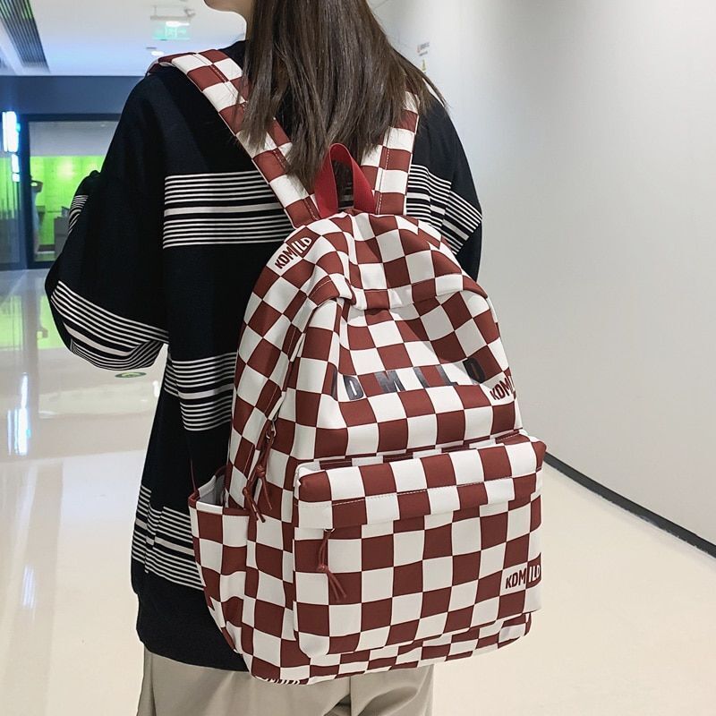 Backpack Large Students Schoolbag Stripe Style Fashionable Waterproof Polyester