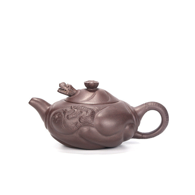 China Yixing Zisha Pottery Purple Clay Handmade 230cc Dragon Fish Teapot