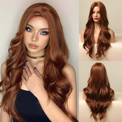 Long Wavy Wigs with Bangs Cosplay Party Synthetic Hair Wigs for Black Women