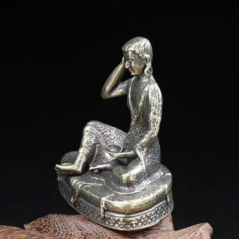 Brass Tibetan Buddhism Milarepa Buddha Small Statue Ornaments Tantric Master