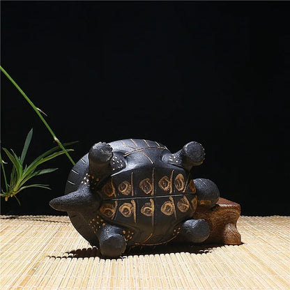 Chinese Style Turtle Tea Pet Yixing Black Purple Clay Household Tea Decoration