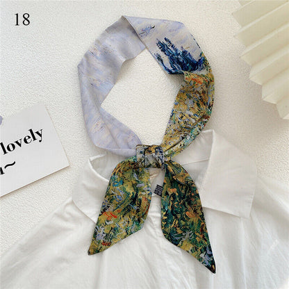 Long Skinny Silk Scarf Narrow Neckerchief Headband Handle Bag Band 105*6cm 1PCS