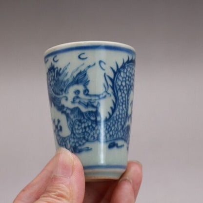 2.67" Chinese Blue and White Porcelain 12 Zodiac Dragon Grain Teacup Cup Collect