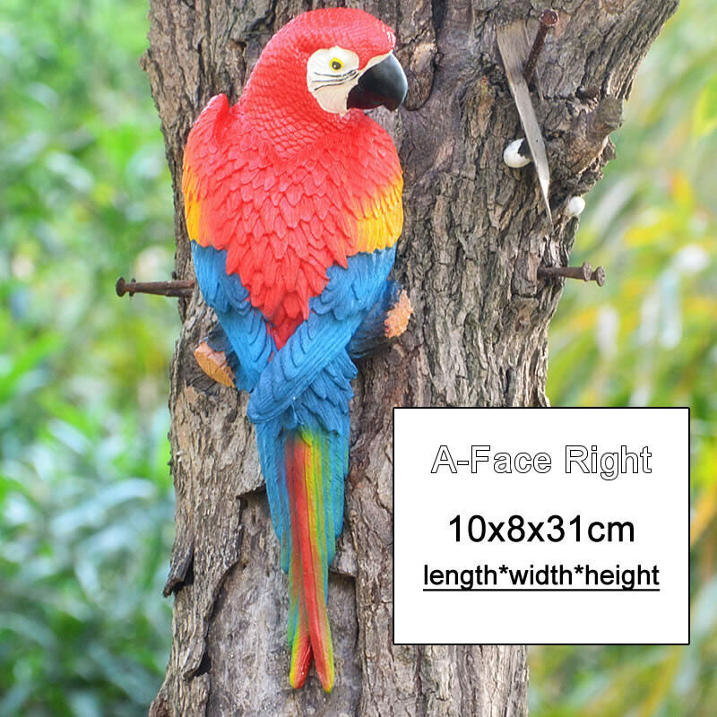 Resin Parrot Statue Wall Mounted Outdoor Garden Tree Decoration Animal Sculpture-