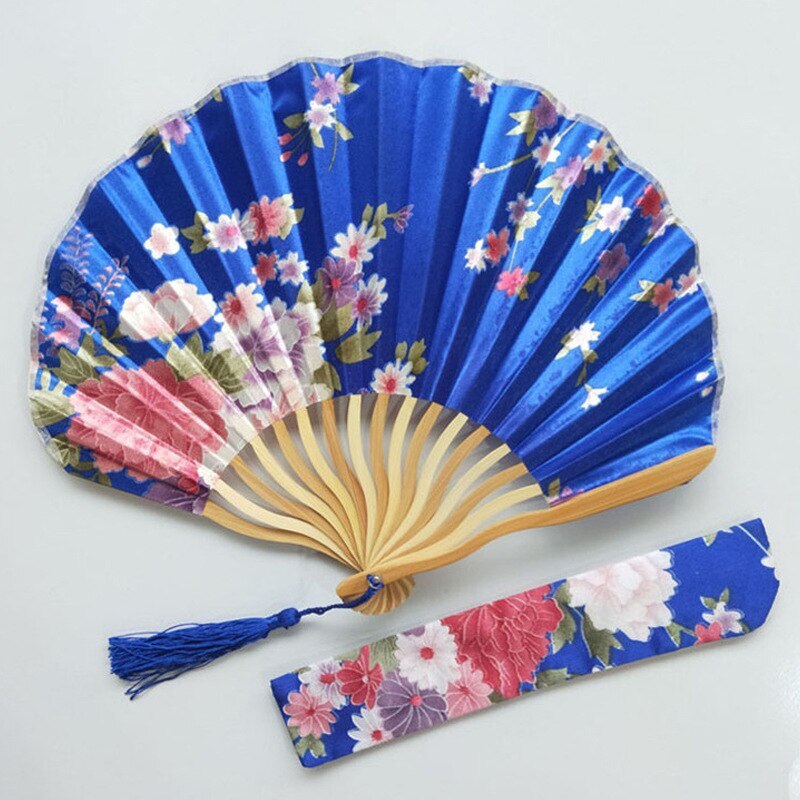 1-Piece Elegant Ladies Silk Flower Hand Folding Fan Japanese Style Wedding Party Props -