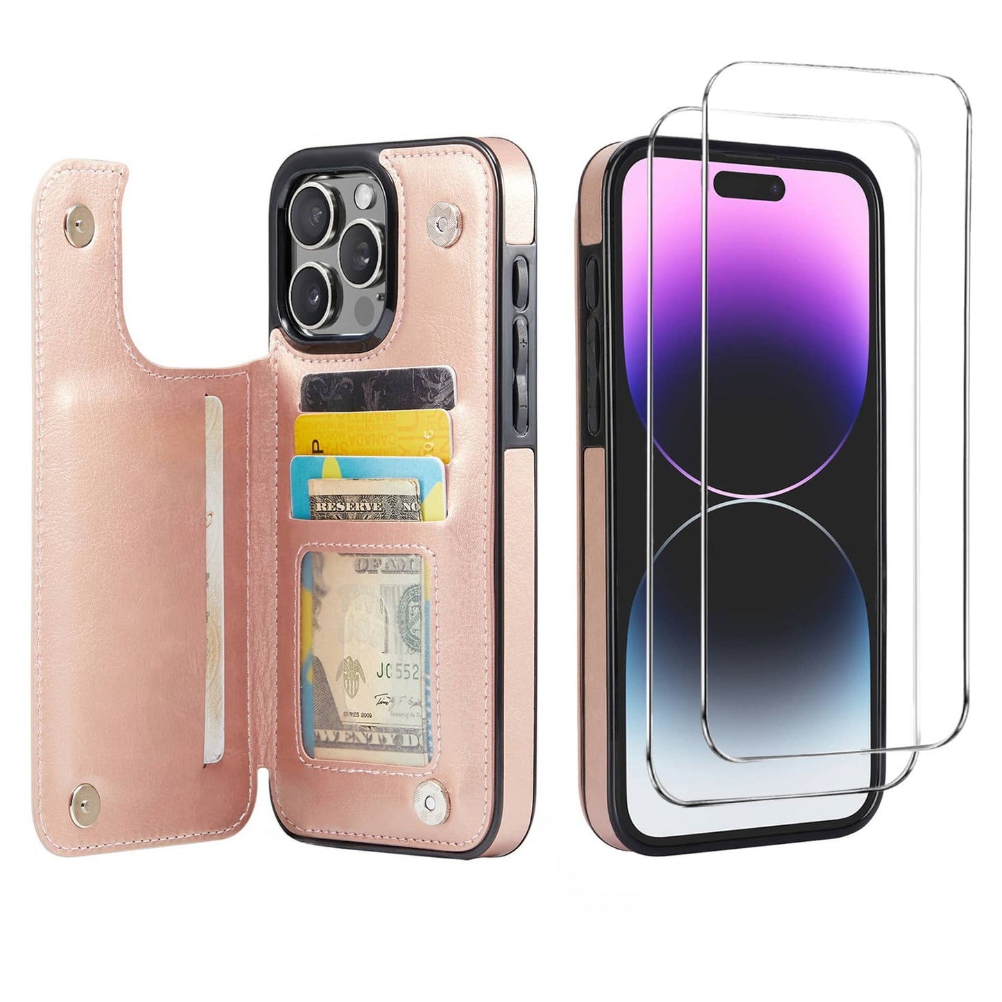 Wallet Case for iPhone 16 15 14 13 12 11 Pro Max XS XR SE with Screen Protector