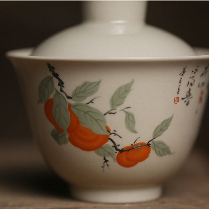 150ml Ceramic Persimmon Gaiwan Tureen Chinese Cup Bowls Kung Fu Tea Set Decorate