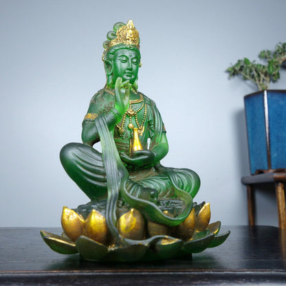 Collect China old coloured glaze gilt Hand made pure bottle lotus Guanyin statue
