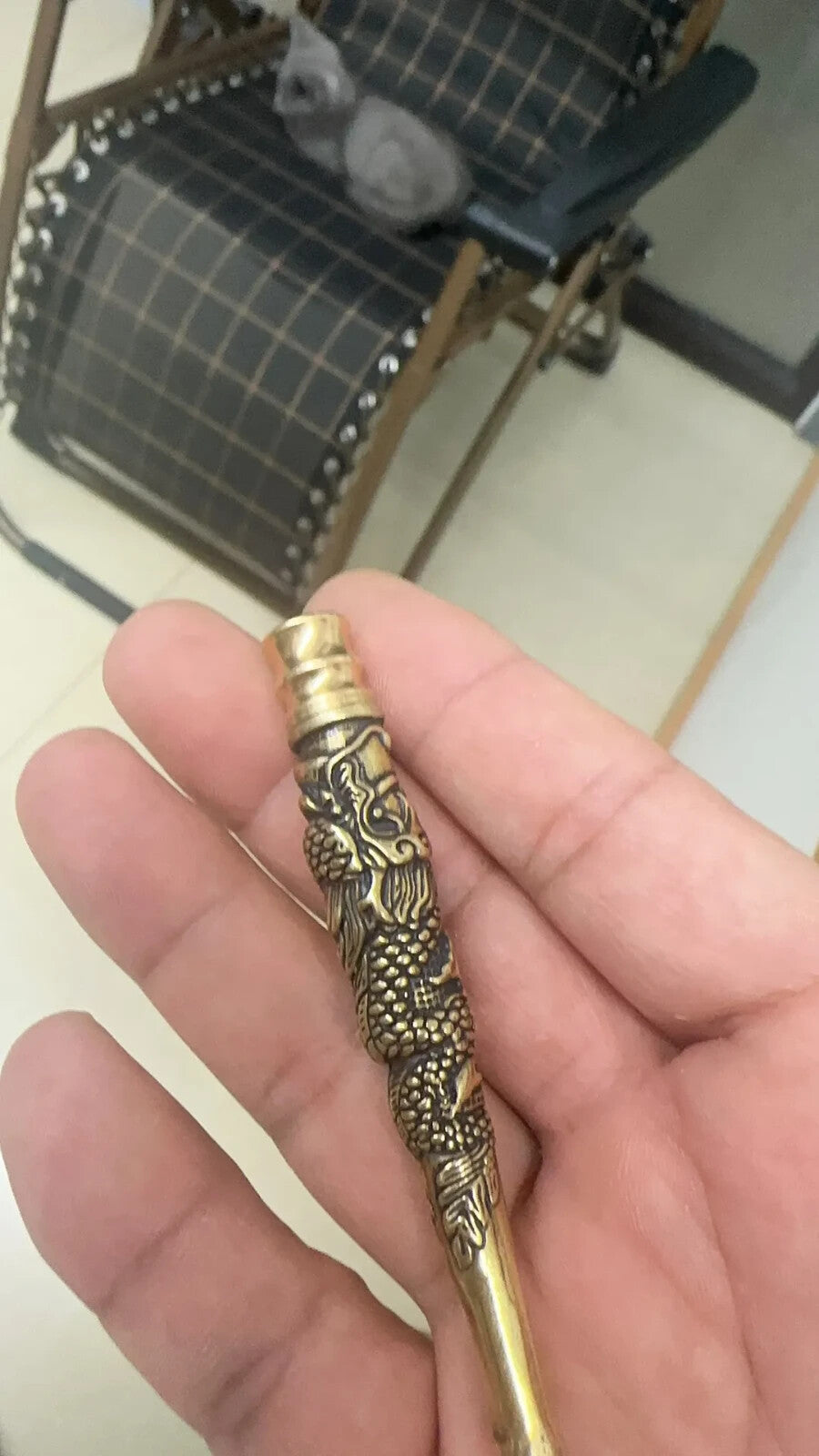 China Hand Engraving Solid Brass Tobacco Pipe Cigarette Filter Tip Smoking Tool
