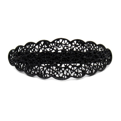 Women Hair Clips Metal Antique Black Silver Rhinestones Hairwear Barrette 10x4cm