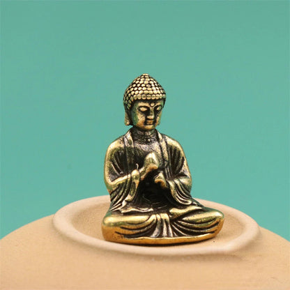 3.2cm Chinese Buddhism Brass Sakyamuni Buddha Statue Table Tea Pet Ornament