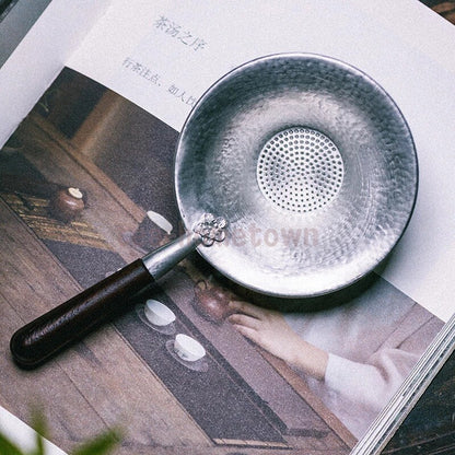 Tin Tea Funnel Solid Wood Handle Tea Strainer Kung Fu Tea Set Tea Strainer
