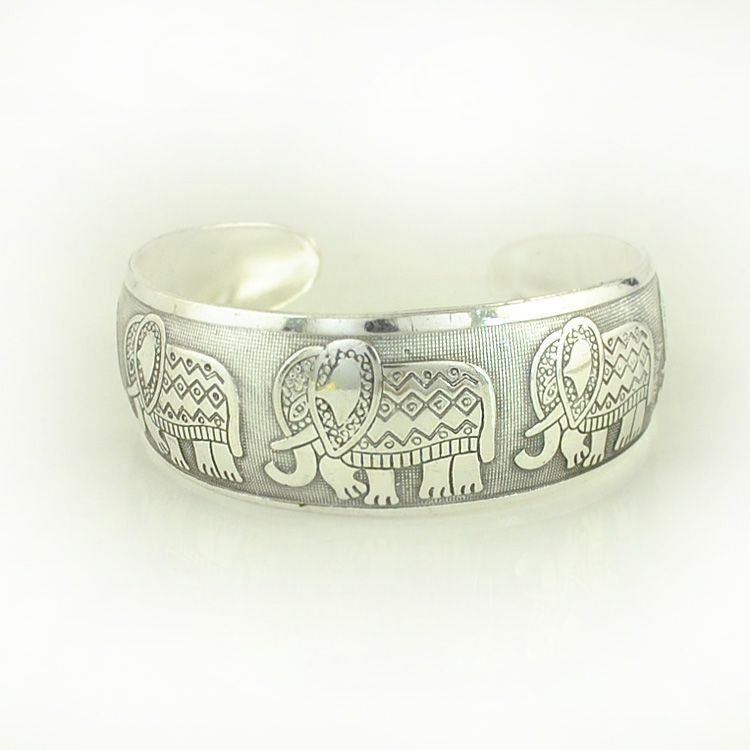 Women Fashion Bracelets Silver Plated Carved Flower Vintage Cuff Tibetan Bangles
