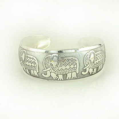 Women Fashion Bracelets Silver Plated Carved Flower Vintage Cuff Tibetan Bangles