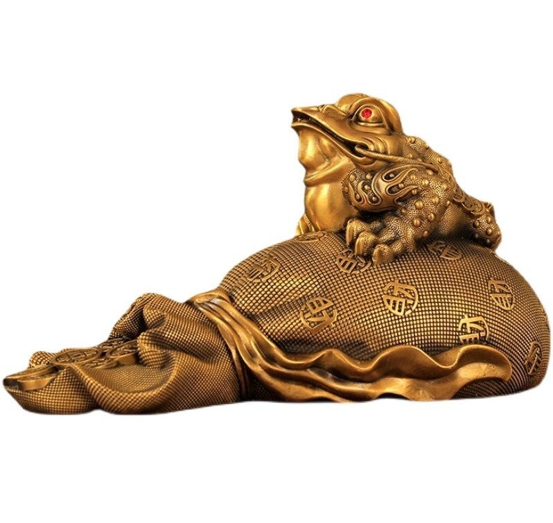 3 Legged Toad Money Bag Statue Chinese Feng Shui Wealth Home Office Decor