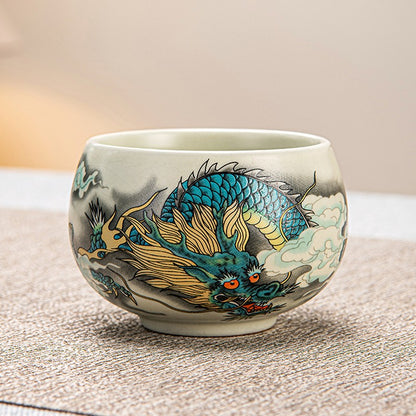 140ml Ceramics Ru Kiln Teacup Master's Cup Tea Set Tea Tasting Cup Retro Chinese