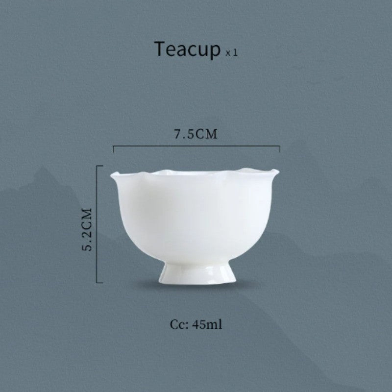 White Petal Ceramic Tea Cup Porcelain Cup of Tea 45ml