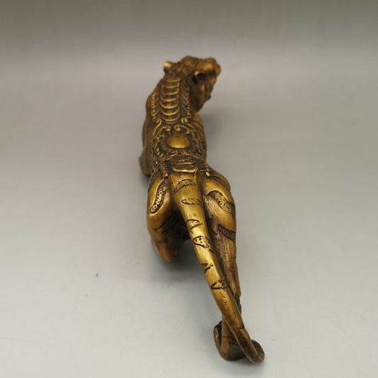 9.8" Chinese Antique Brass Tiger Ornament Statue