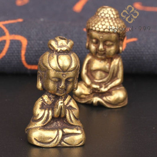 Pure Brass Guan Yin Buddha Statue Tea Pet Ornament Buddha Figurine Miniature