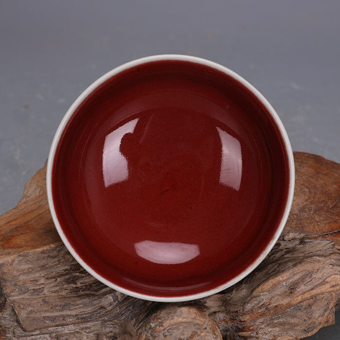 4.5 inch Chinese Ming Xuande Red Glaze Porcelain Teacup Bowl