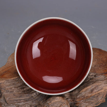 4.5 inch Chinese Ming Xuande Red Glaze Porcelain Teacup Bowl