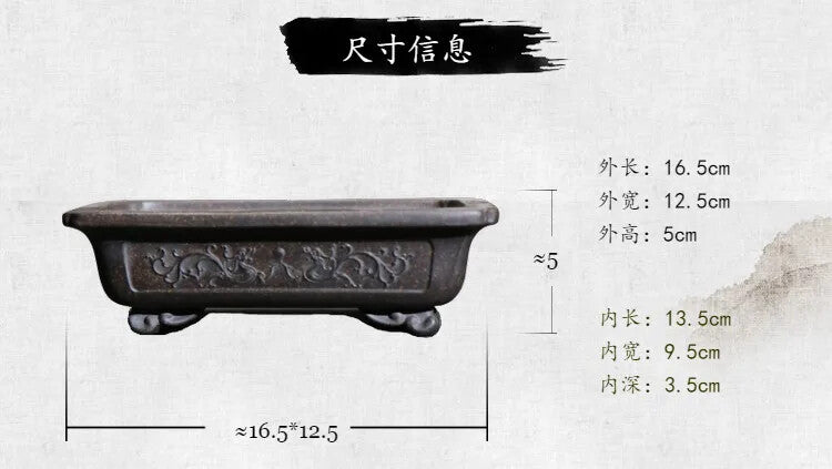 Ceramic Purple Sand Rectangle Bonsai Pot Tradition Chinese Pattern Decoration