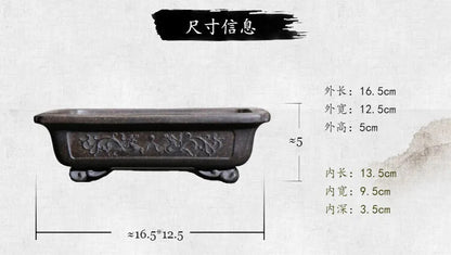 Ceramic Purple Sand Rectangle Bonsai Pot Tradition Chinese Pattern Decoration