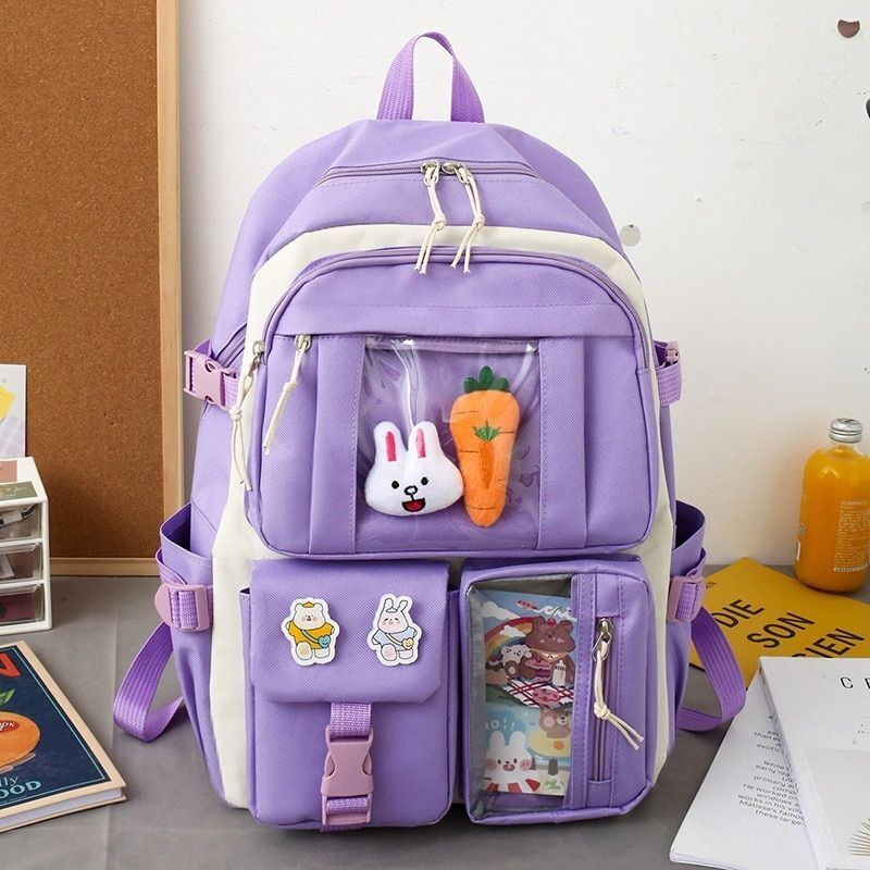 4 Pcs Sets Purple School Backpack School Bags 32*15*46CM Polyester Softback 20L