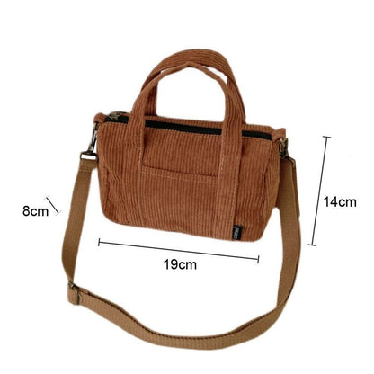 Corduroy Shoulder Bag Canvas Handbag Zipper Totes Purse Cloth Pouch 19*8*14 CM