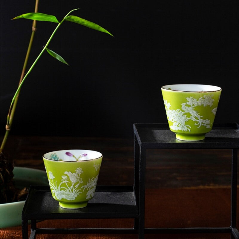 On Sales One Porcelain Cup Floral Print Chinese Kungfu Tea Cup Master Cup Of Tea