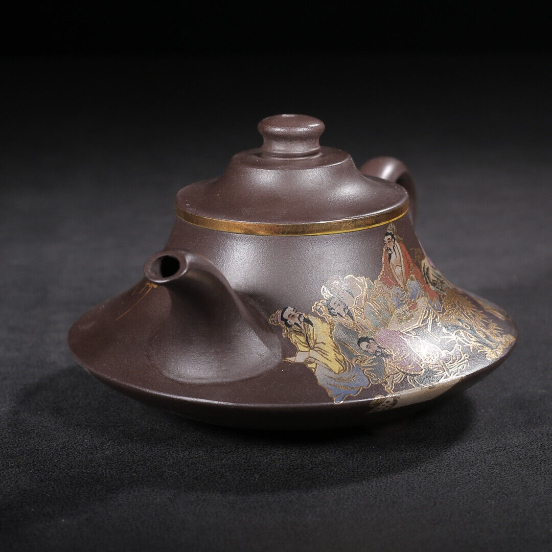 Chinese Yixing Zisha Clay Handmade Exquisite Teapot（ 竹林七贤 盖款：汪宝根）