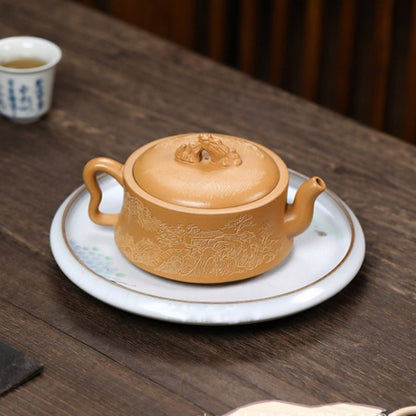 True Yixing Zisha Duan Clay Tea Pot HanWa Pot 7 Infuser Holes Carved Kungfu Pots