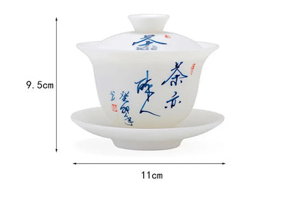 Porcelain Covered Bowl, Ceramic Tea Set with Lid, White Porcelain