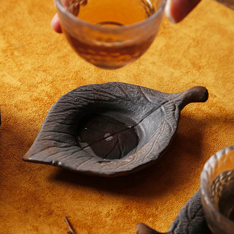 One Saucer For Tea Cup Crude Pottery Chinese Coaster Leaf Shape Design Cup Mat
