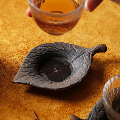 One Saucer For Tea Cup Crude Pottery Chinese Coaster Leaf Shape Design Cup Mat