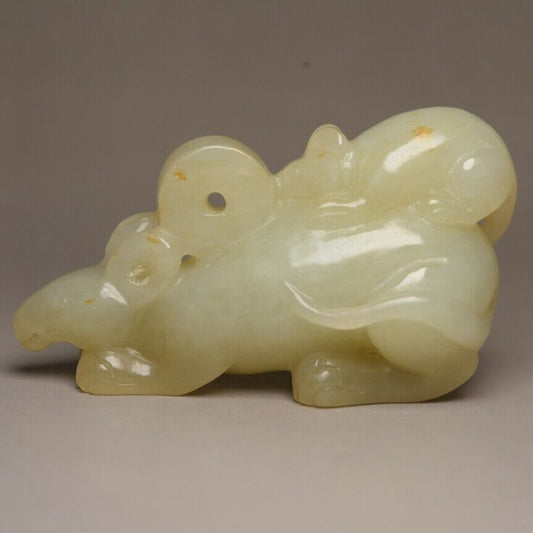 Collection Chinese Natural Hetian Jade Carved Exquisite Rat Statue Figurines Art