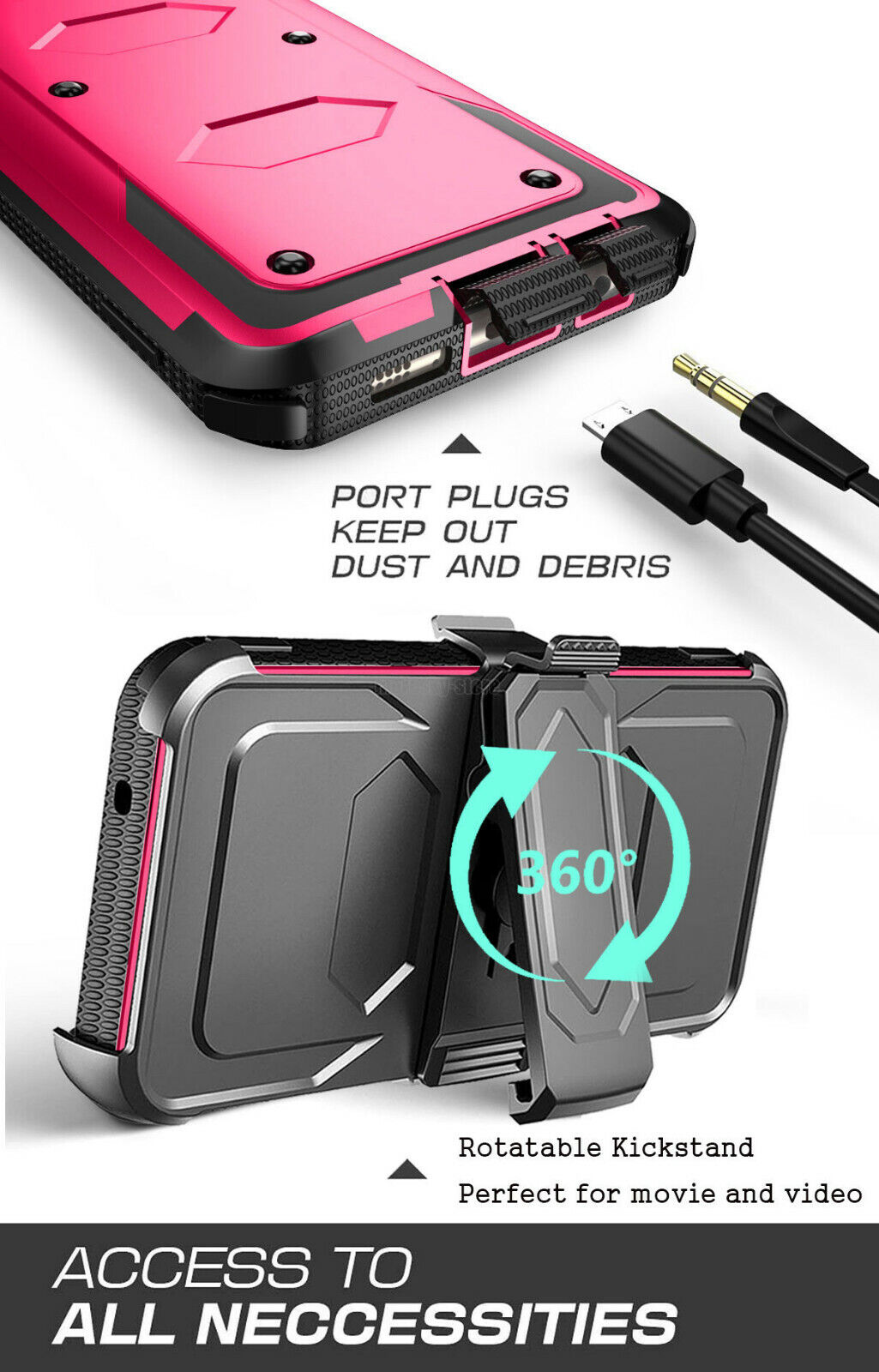 For Samsung Galaxy S8 Plus Hybrid Hard Case Cover+Clip /Tempered Glass Protector - Thumbnail 5