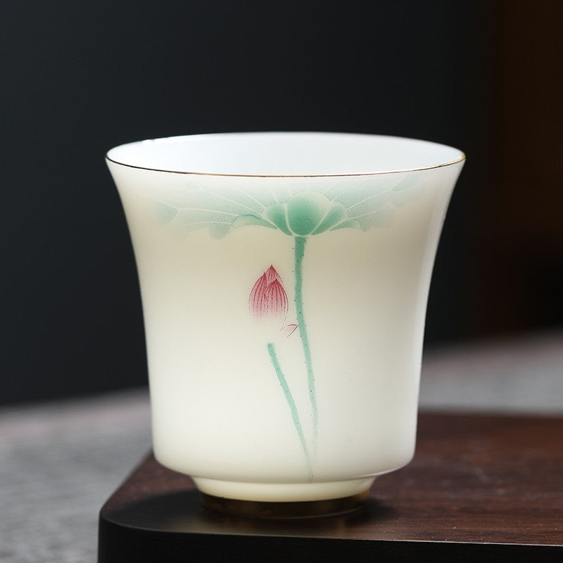 100ML Exquisite Ceramic Blue and White Sheep Fat Jade Small Glass Tea Set