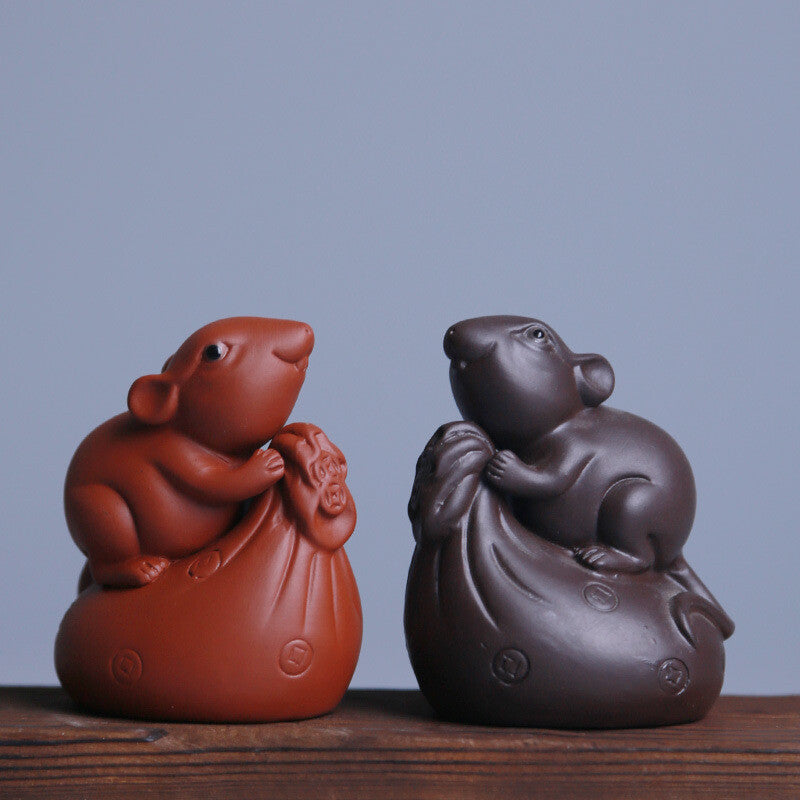 Chinese Tea Pet Yixing Zisha Purple Clay Mouse Statue Small Size Mascot Tea Play