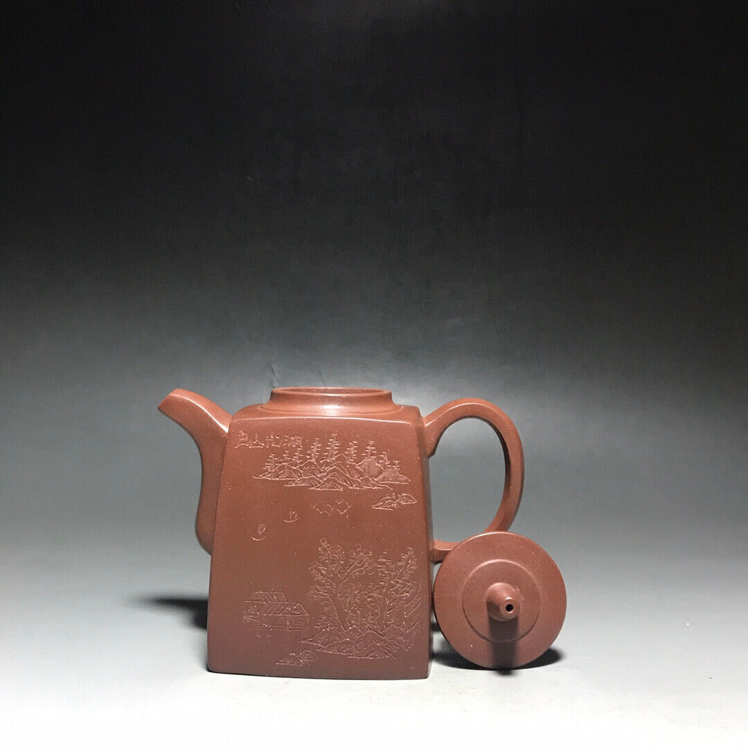 Chinese Yixing Zisha Clay Handmade Exquisite Teapot（刻扁钟 底款：方开明）