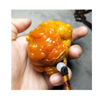 New Chinese Antique Natural Huanglong Jade Carved Pixiu Necklace Pendant
