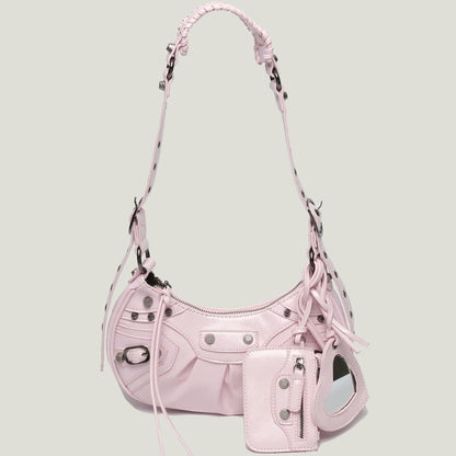 Shoulder Bag Handbag Pleated Rivet Fashion Underarm Bag Motorcycle Bag Polyester